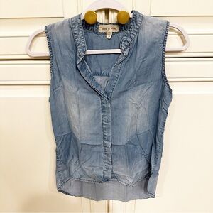 Anthropologie Cloth‎ Stone Women’s Lyocell Chambray Denim Jean Sleeveless Blouse